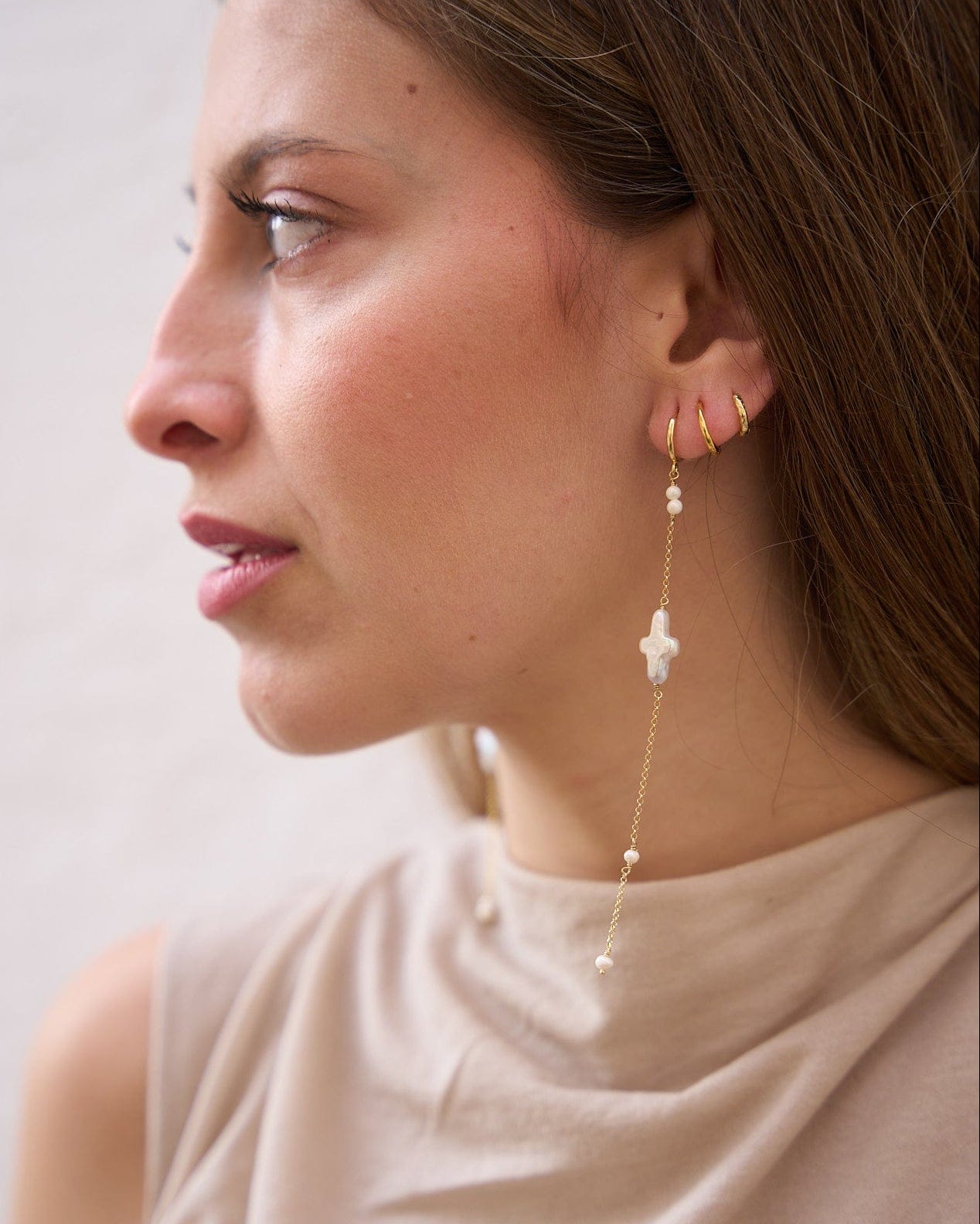 heylove PENDIENTES PENDIENTES CRUZ PERLA LARGO